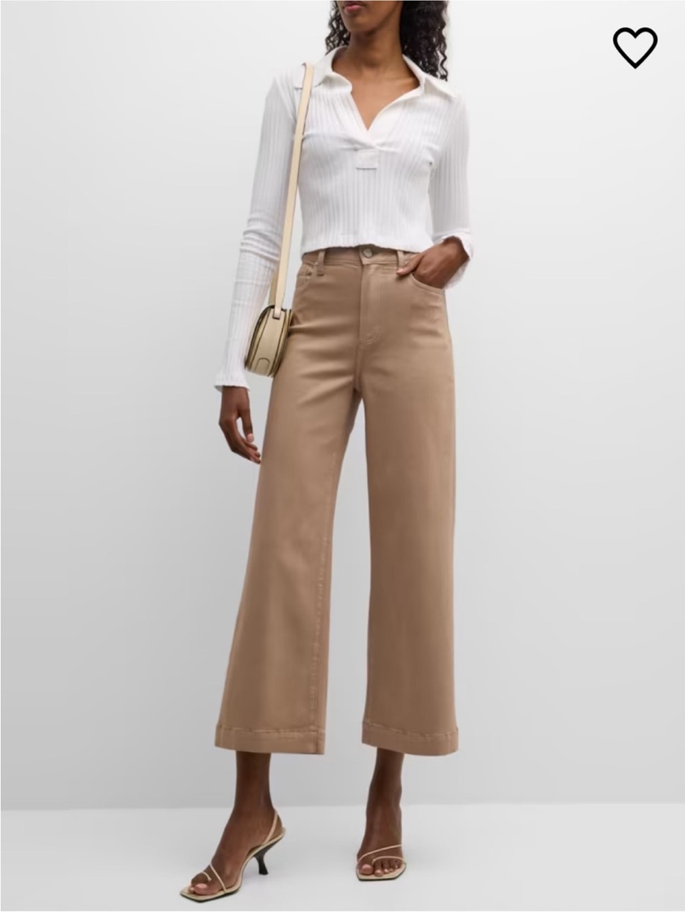PAIGE Anessa Coated Cropped Wide-Leg Jeans in Tan